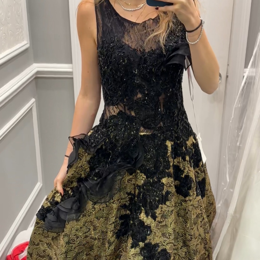 Chic Black and Gold Lace Wedding Dress